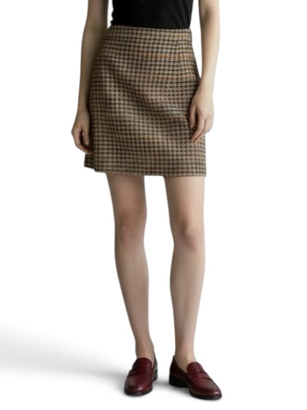 J. Crew Factory Tan Multi Houndstooth Wool Blend A-Line Skirt, women’s size 10